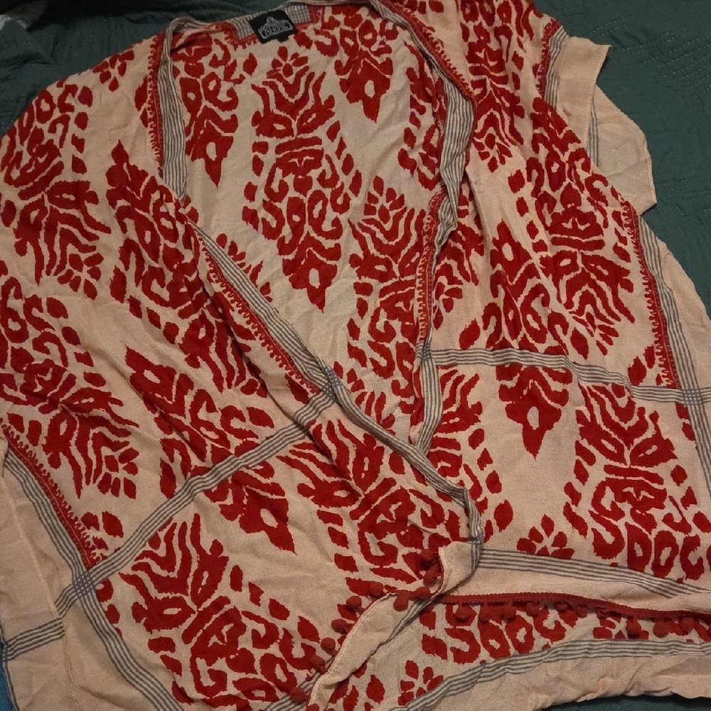 Angie Women's Kimono with Red and Cream Patterns